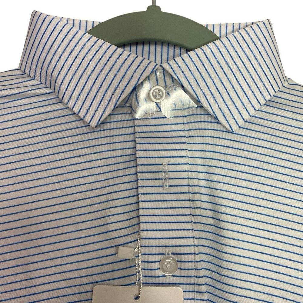 Collars & Co Polo Shirt Mens Small Relaxed Blue White Striped Dress Collar NWT